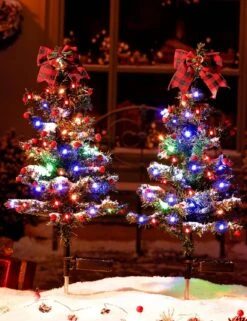 ZIVASA 40LED Solar Christmas Tree Lights Outdoor Decorations Waterproof, Small Solar Powered Christmas Tree With Super Bright LED Constant & Flashing Modes For Pathway Yard Patio Landscape 2PCS