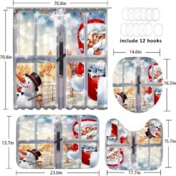 ArtSocket 4 Pcs Shower Curtain Set Santa Claus Christmas Snowman Window With Non-Slip Rugs Toilet Lid Cover And Bath Mat Bathroom Decor Set 72" X 72" -Xmas Lighting Shop 91dZoWeBbBL. AC SL1500