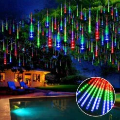 Hezbjiti Meteor Shower Lights,Christmas Rain Lights For Indoor And Outdoor,Vertical Lights String 14 Inch 20 Tubes 680 LEDs Cascading Hanging String Lights For Patio,Backyard,Porch,Garden Decoration