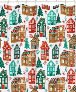 Indecor Home 17-Piece Ceramic Bathroom Accessory Set With Shower Curtain, 12 Hooks, Soap Pump, Toothbrush Holder, Soap Dish And Bath Rug Box Gift Set For Christmas Xmas (Gingerbread House) -Xmas Lighting Shop 91nd8bl kdL. AC SL1500
