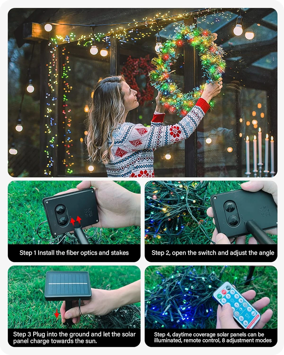 Acina 2 Pack Each 250 LED 85FT 8Modes Solar Powered String Lights Outdoor Waterproof, Solar Christmas Tree Lights Green Wire For Birthday Party Wedding Garden Patio Yard(Warm White & Multiple Colors) 4 Acina 2 Pack Each 250 LED 85FT 8Modes Solar Powered String Lights Outdoor Waterproof, Solar Christmas Tree Lights Green Wire For Birthday Party Wedding Garden Patio Yard(Warm White & Multiple Colors) - Image 4