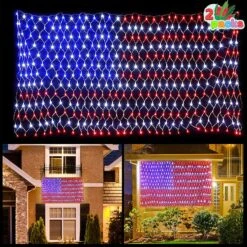 Joiedomi 2Pack LED American Flag Net Lights US Flag String Light Waterproof For Christmas, Holiday, Independence Day, Memorial Day, July 4th, National Day, Decoration, Garden, Yard, Indoor Outdoor