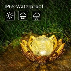 GIGALUMI Solar Lights Outdoor Garden Decor, Adjustable Metal Petal Lotus Flower Lights Crackle Globe Glass Lantern Outdoor Table Decor Waterproof For Patio, Lawn, Pathway, Pond, Christmas Gift -Xmas Lighting Shop 91rixm1mOL. AC SL1500