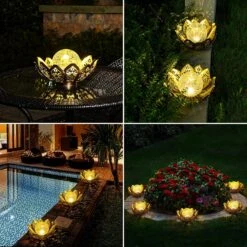 GIGALUMI Solar Lights Outdoor Garden Decor, Adjustable Metal Petal Lotus Flower Lights Crackle Globe Glass Lantern Outdoor Table Decor Waterproof For Patio, Lawn, Pathway, Pond, Christmas Gift -Xmas Lighting Shop 91rzoTfh69L. AC SL1500