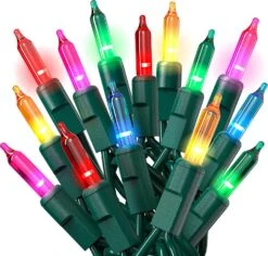 PREXTEX Christmas Lights (20 Feet, 100 Lights) – Multi Color Christmas Tree Lights With Green Wire - Colorful Holiday Christmas Lights Indoor/Outdoor String Lights - Warm Multi Color Twinkle Lights
