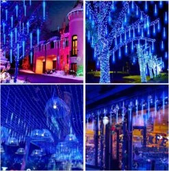 Blingstar Meteor Shower Lights 30CM 10 Tubes 240 LED Christmas Lights Plug In Snowfall LED Lights Outdoor Waterproof Falling Rain Lights For Tree Holiday Porch Yard Patio Roof Party Decoration, Blue -Xmas Lighting Shop 91x2 YW1NL. AC SL1500