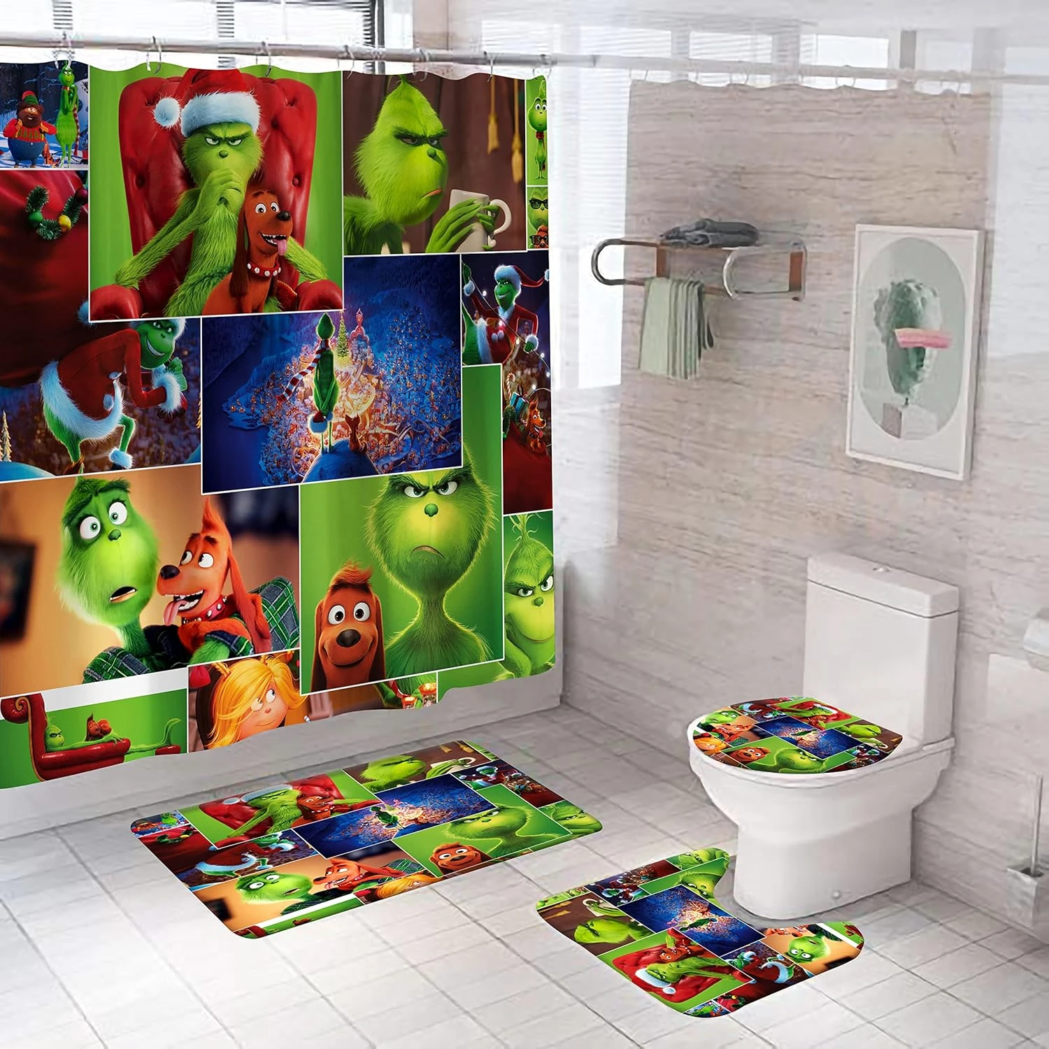 Dudfconh Christmas Shower Curtain Set With Rugs, Toilet Lid Cover Bath Mat ,Christmas Decoration Shower Curtain With 12 Hooks,65 X 70 Inches Waterproof Shower Curtain For Bathroom Set HO165P1 1 Dudfconh Christmas Shower Curtain Set With Rugs, Toilet Lid Cover Bath Mat ,Christmas Decoration Shower Curtain With 12 Hooks,65 X 70 Inches Waterproof Shower Curtain For Bathroom Set HO165P1
