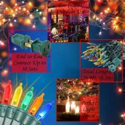 Holiday Essence LED Christmas Lights, 100 Multi Color String Lights For Indoor And Outdoor Decorative Use, Holiday And Tree Decor, Patio Hanging Lighting Decorations, Green Wire, 27 Ft -Xmas Lighting Shop 91zun5ex8HL. AC SL1500